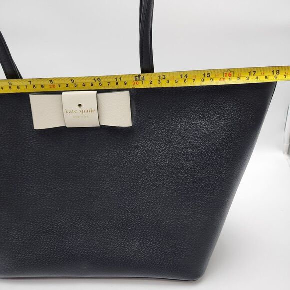Kate Spade‎ Ellis Robinson Leather Shoulder Tote Black Strap Cement White Bow - Picture 7 of 16